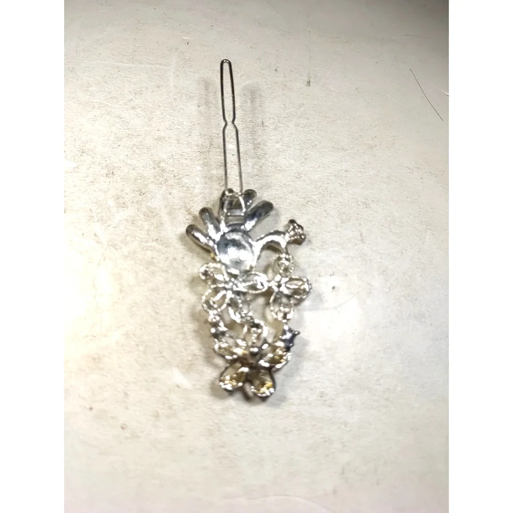 Delightful Peacock Hair Barrette Silver Tone Rhinestone Floral Bird Feminine